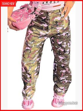 Cargo Pants Women Camo Print Straight Leg Casual Long Pants with Pockets